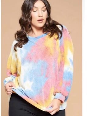 Emerald Pastel Tie-Dye Crewneck Sweater in Yellow, Pink & Blue